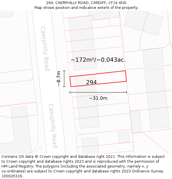 294, CAERPHILLY ROAD, CARDIFF, CF14 4NS: Plot and title map