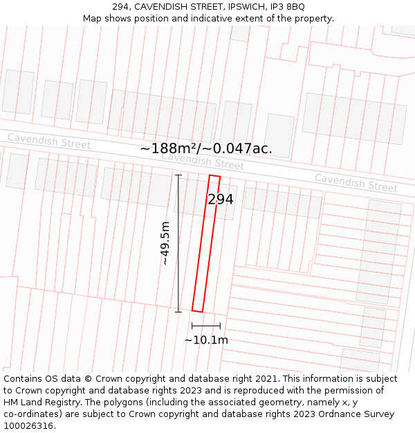 294, CAVENDISH STREET, IPSWICH, IP3 8BQ: Plot and title map