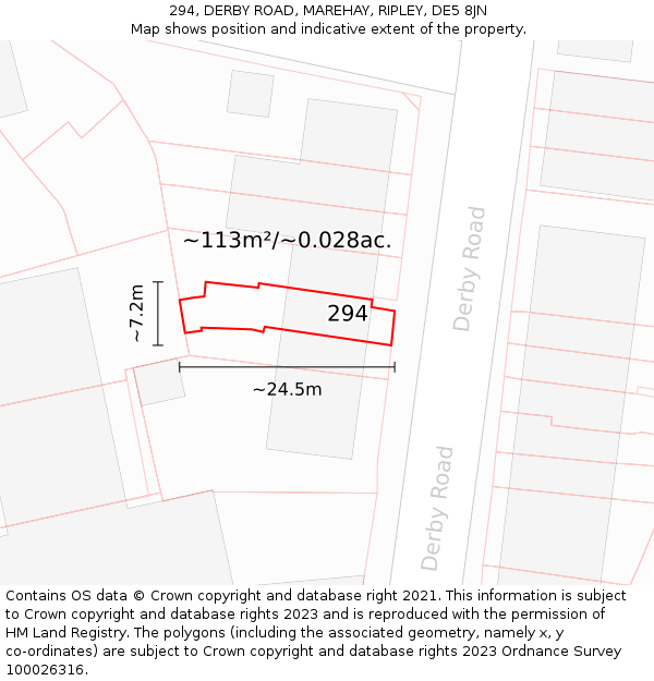 294, DERBY ROAD, MAREHAY, RIPLEY, DE5 8JN: Plot and title map