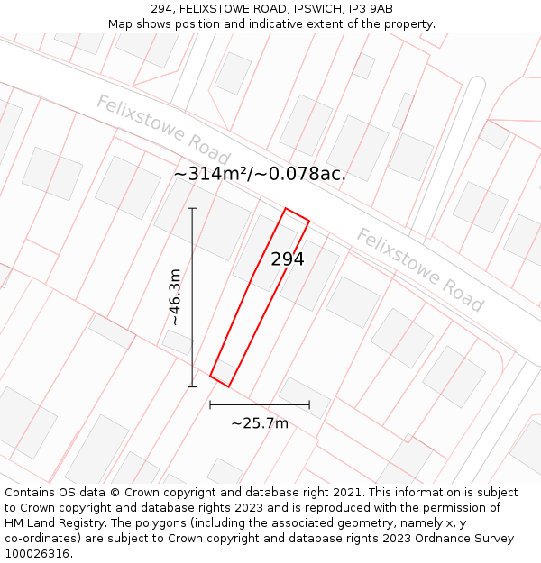 294, FELIXSTOWE ROAD, IPSWICH, IP3 9AB: Plot and title map