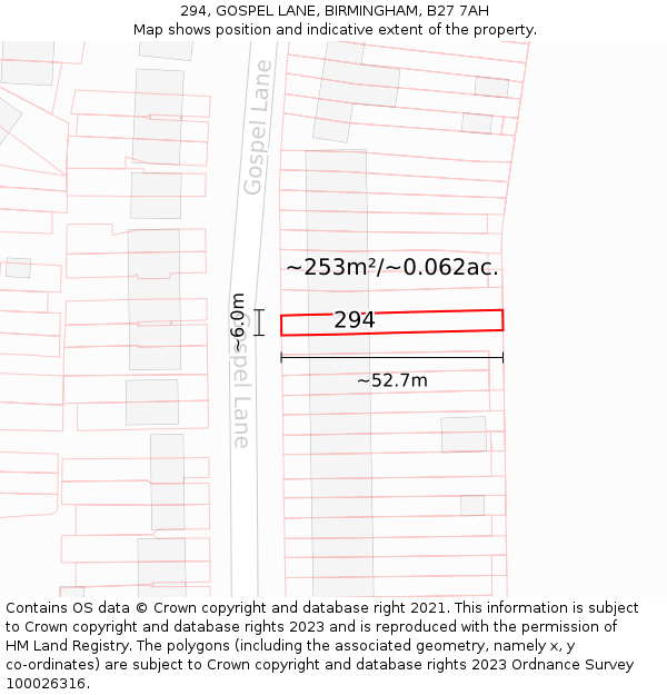 294, GOSPEL LANE, BIRMINGHAM, B27 7AH: Plot and title map