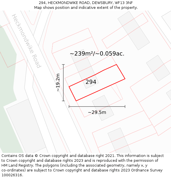 294, HECKMONDWIKE ROAD, DEWSBURY, WF13 3NF: Plot and title map