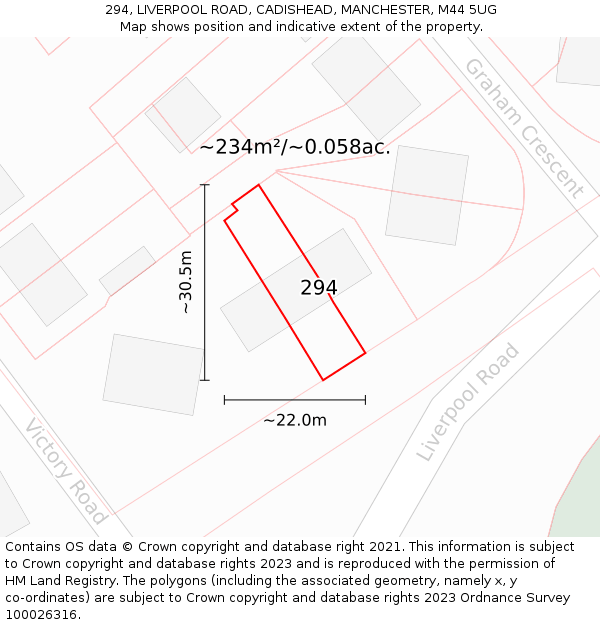 294, LIVERPOOL ROAD, CADISHEAD, MANCHESTER, M44 5UG: Plot and title map