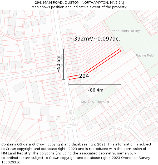 294, MAIN ROAD, DUSTON, NORTHAMPTON, NN5 6NJ: Plot and title map
