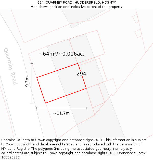 294, QUARMBY ROAD, HUDDERSFIELD, HD3 4YY: Plot and title map