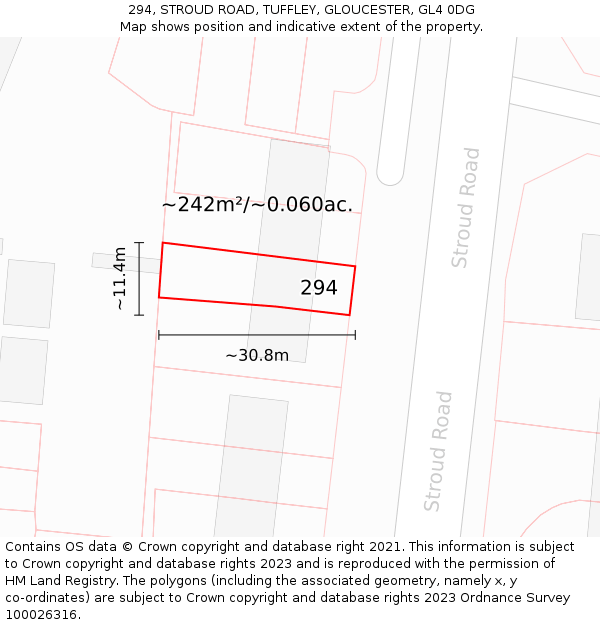 294, STROUD ROAD, TUFFLEY, GLOUCESTER, GL4 0DG: Plot and title map