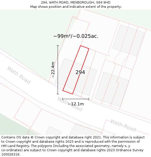 294, WATH ROAD, MEXBOROUGH, S64 9HD: Plot and title map