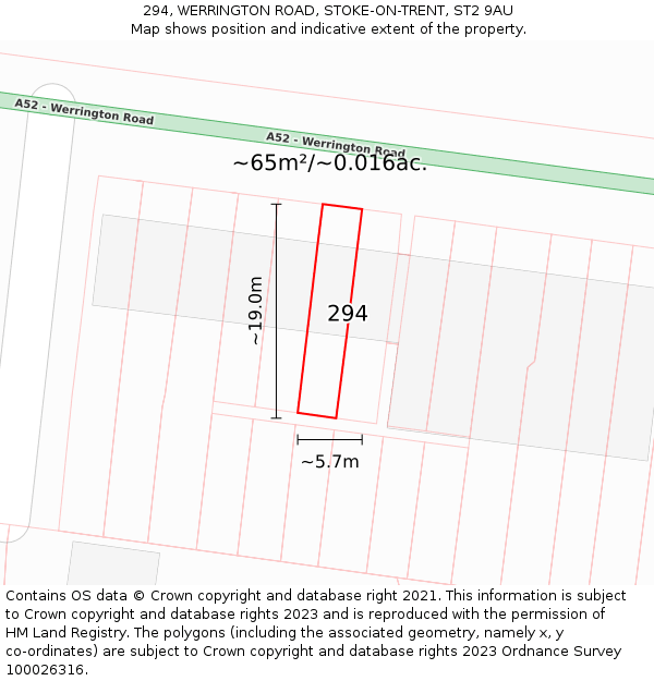 294, WERRINGTON ROAD, STOKE-ON-TRENT, ST2 9AU: Plot and title map