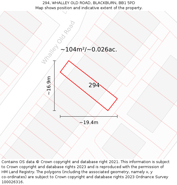 294, WHALLEY OLD ROAD, BLACKBURN, BB1 5PD: Plot and title map