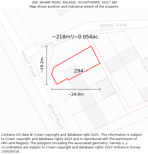 294, WHARF ROAD, EALAND, SCUNTHORPE, DN17 4JN: Plot and title map