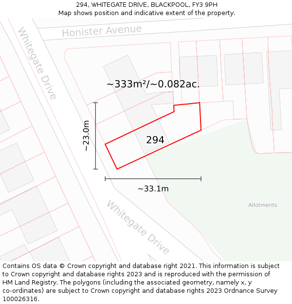 294, WHITEGATE DRIVE, BLACKPOOL, FY3 9PH: Plot and title map