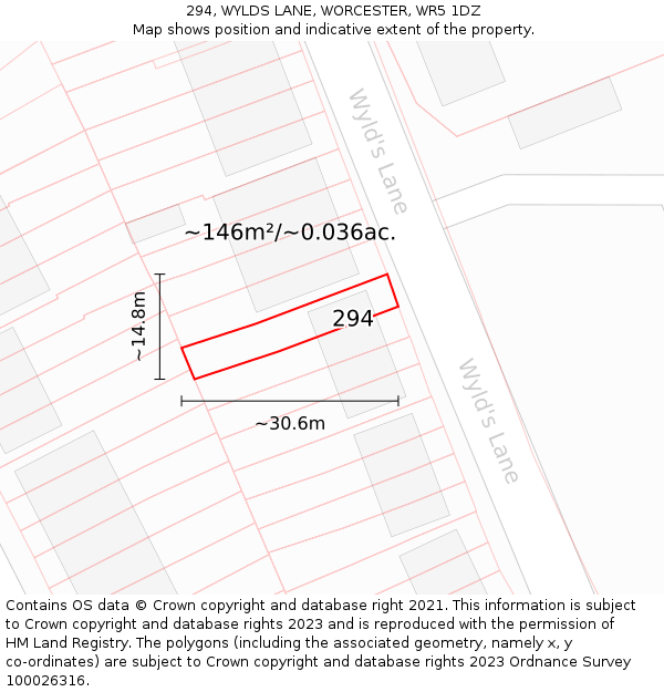 294, WYLDS LANE, WORCESTER, WR5 1DZ: Plot and title map