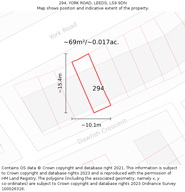 294, YORK ROAD, LEEDS, LS9 9DN: Plot and title map