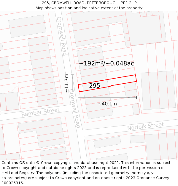 295, CROMWELL ROAD, PETERBOROUGH, PE1 2HP: Plot and title map