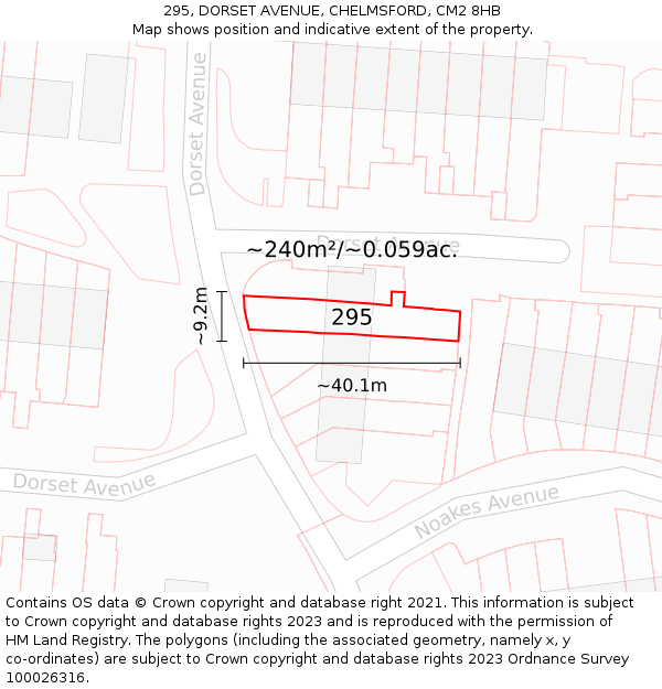 295, DORSET AVENUE, CHELMSFORD, CM2 8HB: Plot and title map