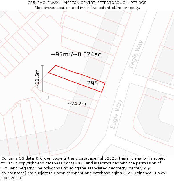 295, EAGLE WAY, HAMPTON CENTRE, PETERBOROUGH, PE7 8GS: Plot and title map
