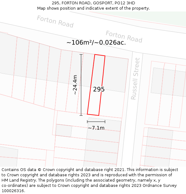 295, FORTON ROAD, GOSPORT, PO12 3HD: Plot and title map