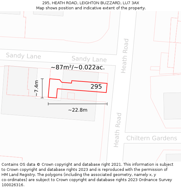 295, HEATH ROAD, LEIGHTON BUZZARD, LU7 3AX: Plot and title map