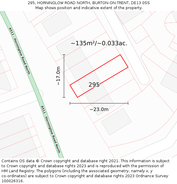 295, HORNINGLOW ROAD NORTH, BURTON-ON-TRENT, DE13 0SS: Plot and title map