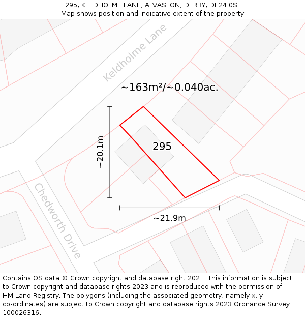 295, KELDHOLME LANE, ALVASTON, DERBY, DE24 0ST: Plot and title map