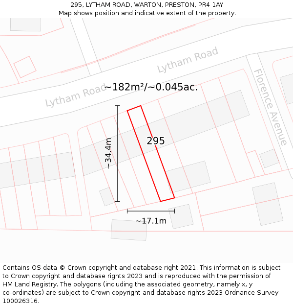 295, LYTHAM ROAD, WARTON, PRESTON, PR4 1AY: Plot and title map