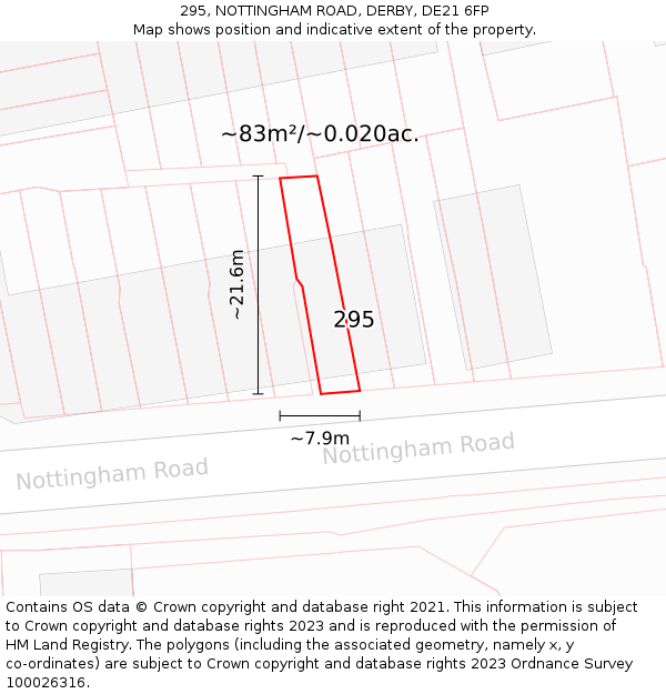 295, NOTTINGHAM ROAD, DERBY, DE21 6FP: Plot and title map