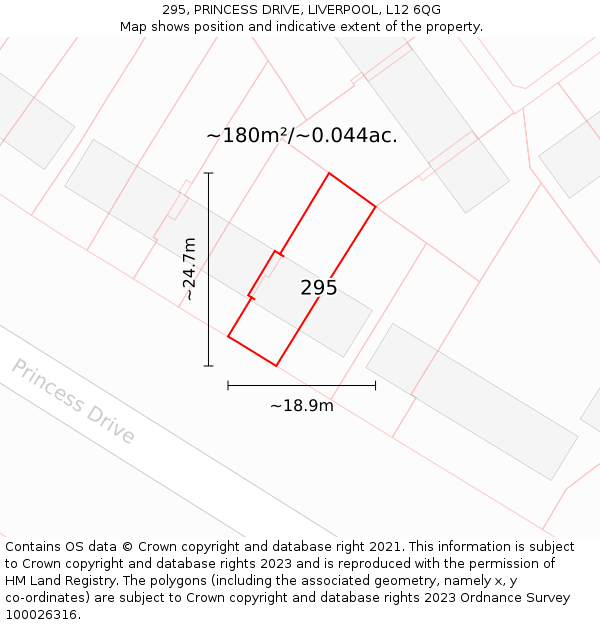 295, PRINCESS DRIVE, LIVERPOOL, L12 6QG: Plot and title map