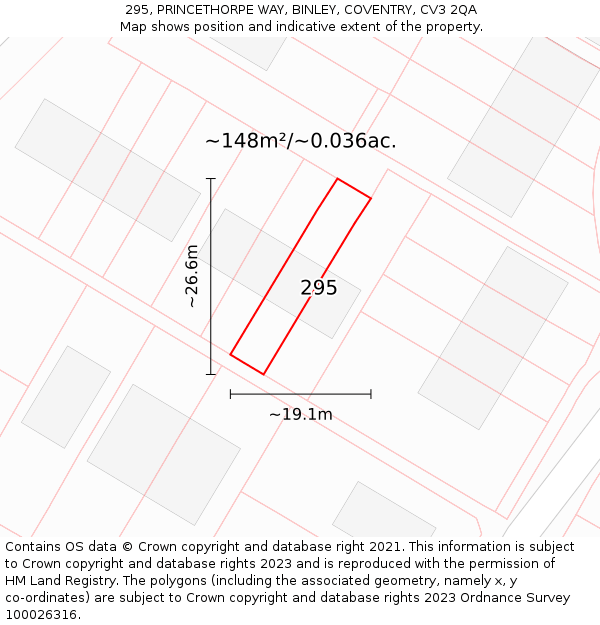 295, PRINCETHORPE WAY, BINLEY, COVENTRY, CV3 2QA: Plot and title map