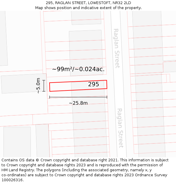295, RAGLAN STREET, LOWESTOFT, NR32 2LD: Plot and title map