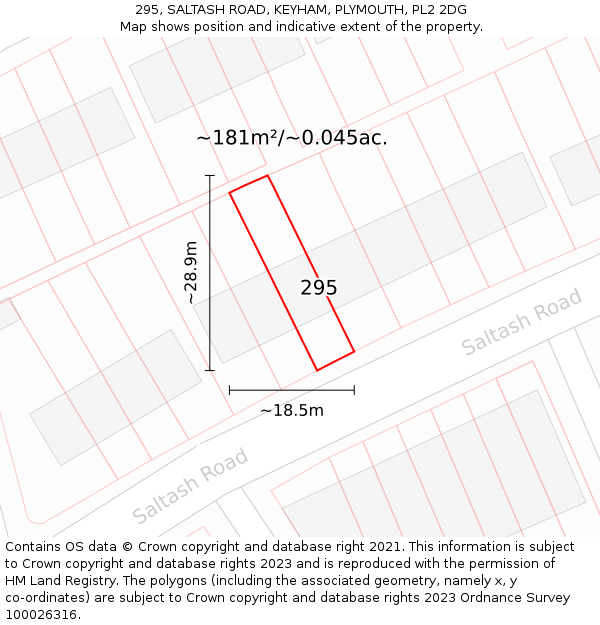 295, SALTASH ROAD, KEYHAM, PLYMOUTH, PL2 2DG: Plot and title map