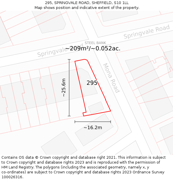 295, SPRINGVALE ROAD, SHEFFIELD, S10 1LL: Plot and title map