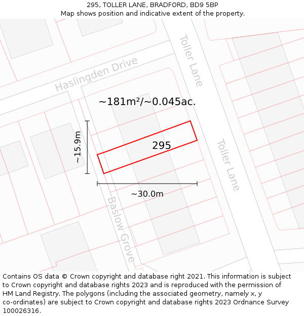 295, TOLLER LANE, BRADFORD, BD9 5BP: Plot and title map