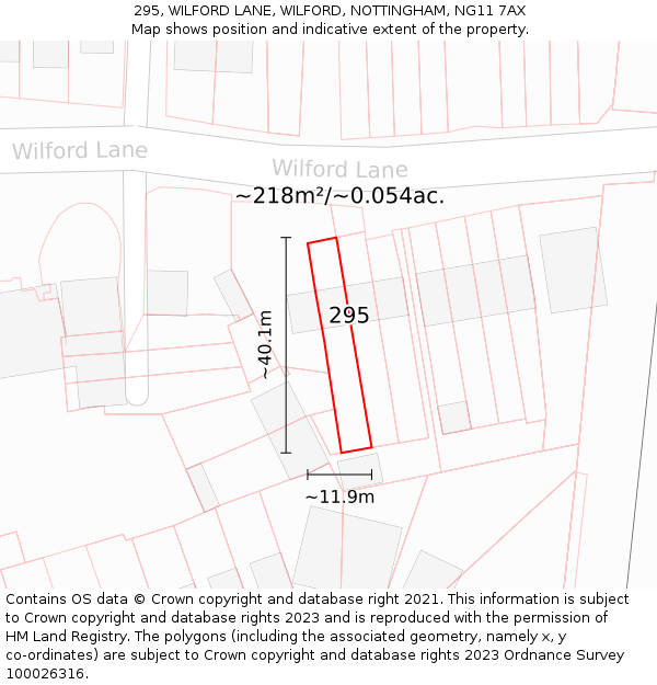295, WILFORD LANE, WILFORD, NOTTINGHAM, NG11 7AX: Plot and title map