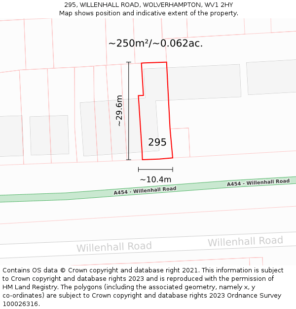 295, WILLENHALL ROAD, WOLVERHAMPTON, WV1 2HY: Plot and title map