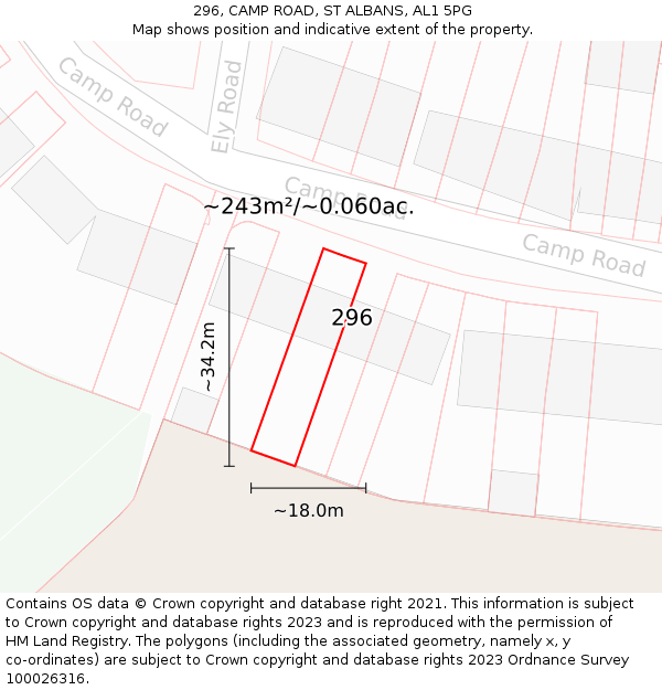 296, CAMP ROAD, ST ALBANS, AL1 5PG: Plot and title map