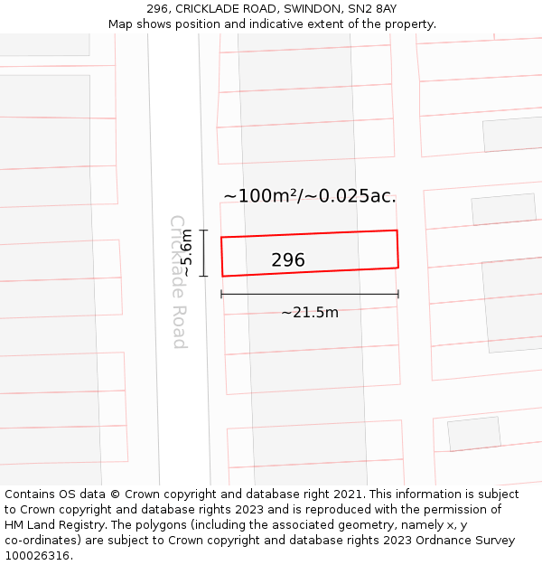 296, CRICKLADE ROAD, SWINDON, SN2 8AY: Plot and title map