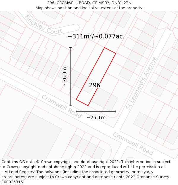 296, CROMWELL ROAD, GRIMSBY, DN31 2BN: Plot and title map