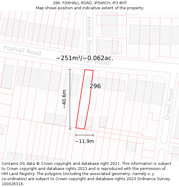 296, FOXHALL ROAD, IPSWICH, IP3 8HT: Plot and title map