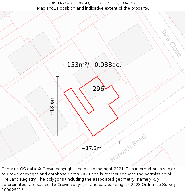 296, HARWICH ROAD, COLCHESTER, CO4 3DL: Plot and title map
