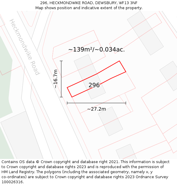 296, HECKMONDWIKE ROAD, DEWSBURY, WF13 3NF: Plot and title map