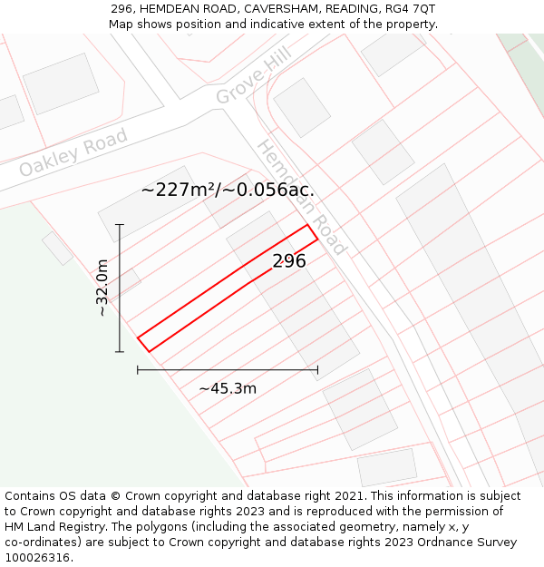 296, HEMDEAN ROAD, CAVERSHAM, READING, RG4 7QT: Plot and title map