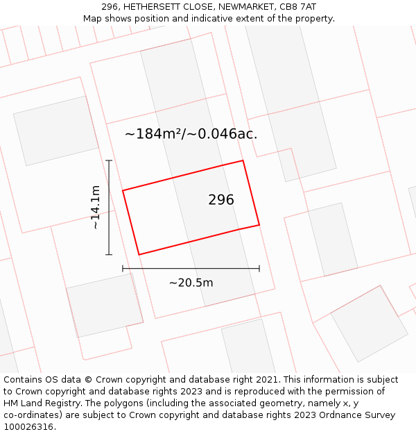 296, HETHERSETT CLOSE, NEWMARKET, CB8 7AT: Plot and title map