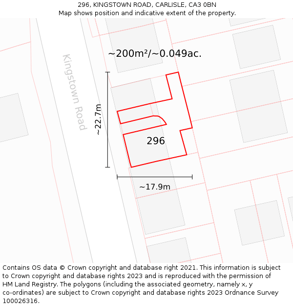 296, KINGSTOWN ROAD, CARLISLE, CA3 0BN: Plot and title map