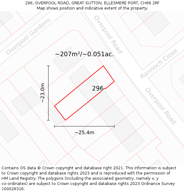296, OVERPOOL ROAD, GREAT SUTTON, ELLESMERE PORT, CH66 2RF: Plot and title map