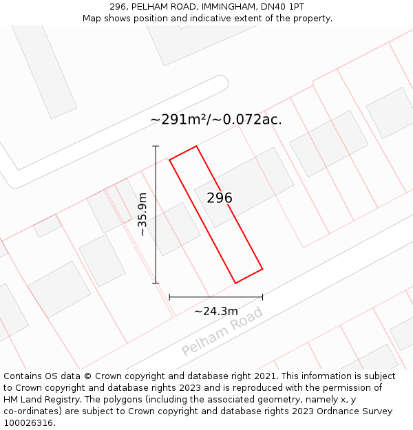 296, PELHAM ROAD, IMMINGHAM, DN40 1PT: Plot and title map