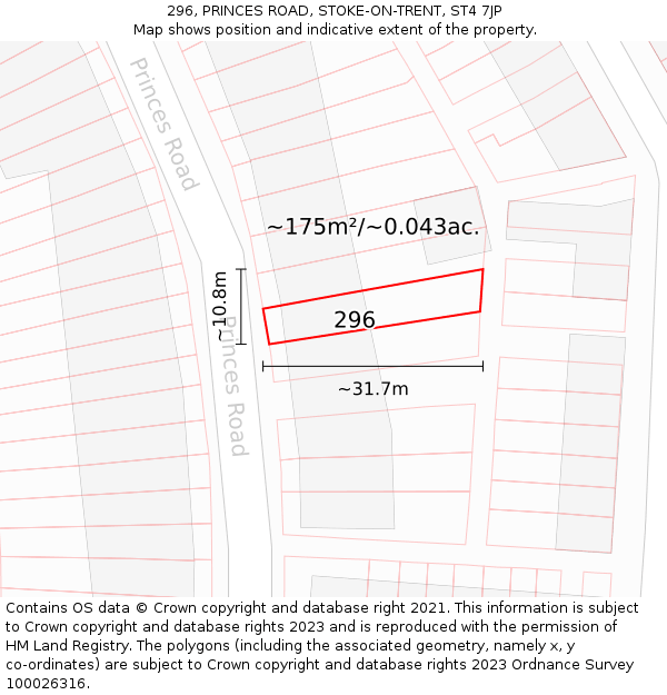 296, PRINCES ROAD, STOKE-ON-TRENT, ST4 7JP: Plot and title map