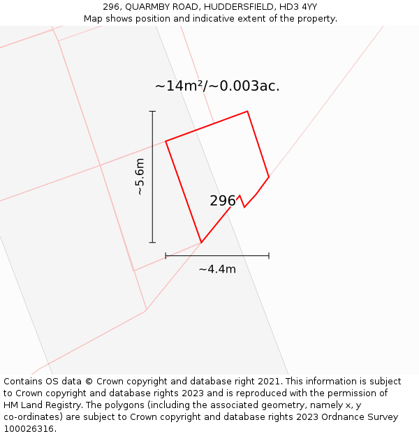 296, QUARMBY ROAD, HUDDERSFIELD, HD3 4YY: Plot and title map