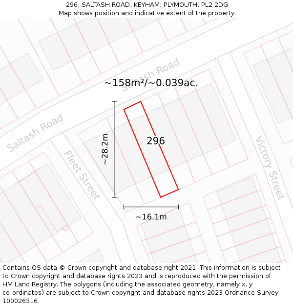 296, SALTASH ROAD, KEYHAM, PLYMOUTH, PL2 2DG: Plot and title map