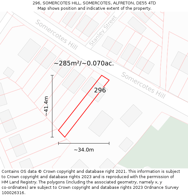 296, SOMERCOTES HILL, SOMERCOTES, ALFRETON, DE55 4TD: Plot and title map