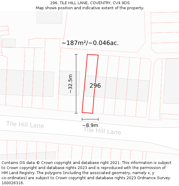 296, TILE HILL LANE, COVENTRY, CV4 9DS: Plot and title map